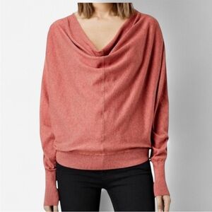 All Saints Cowl Neck Snap Button Back Sweater - Coral - Size 8